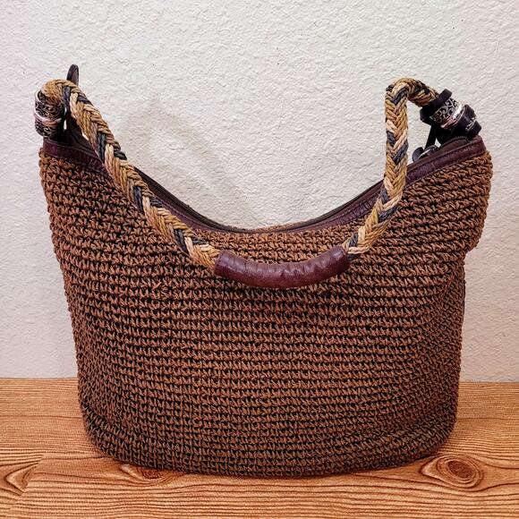 Brighton Barbados Crochet Leather Purse Raffia Handbag Boho Retro Style - Picture 6 of 15